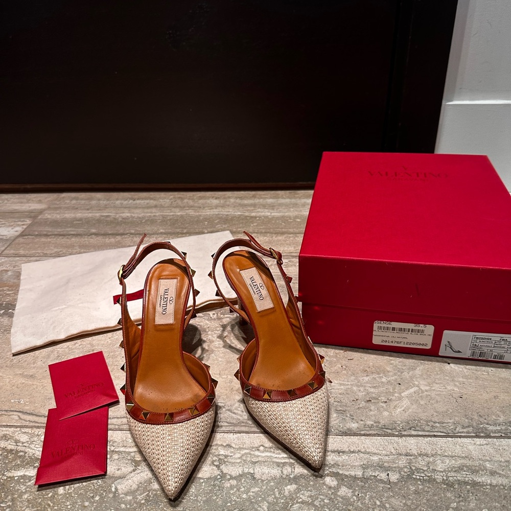 Valentino Garavani Cream and Brown Slingback Heels